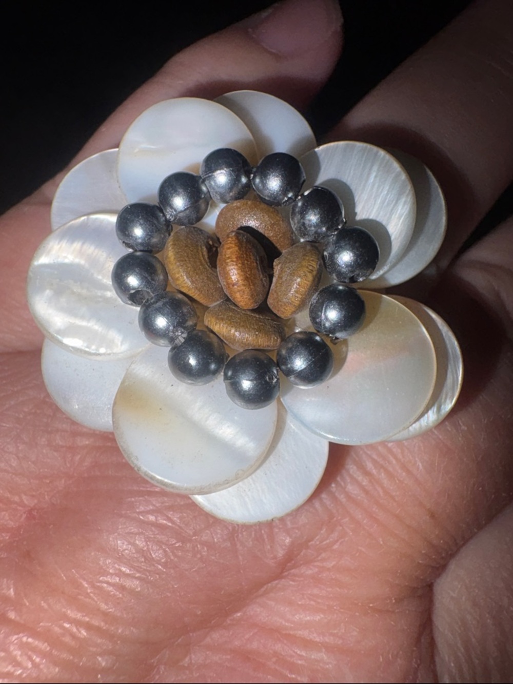 White Floral Statement Ring with Pearl-Like Center